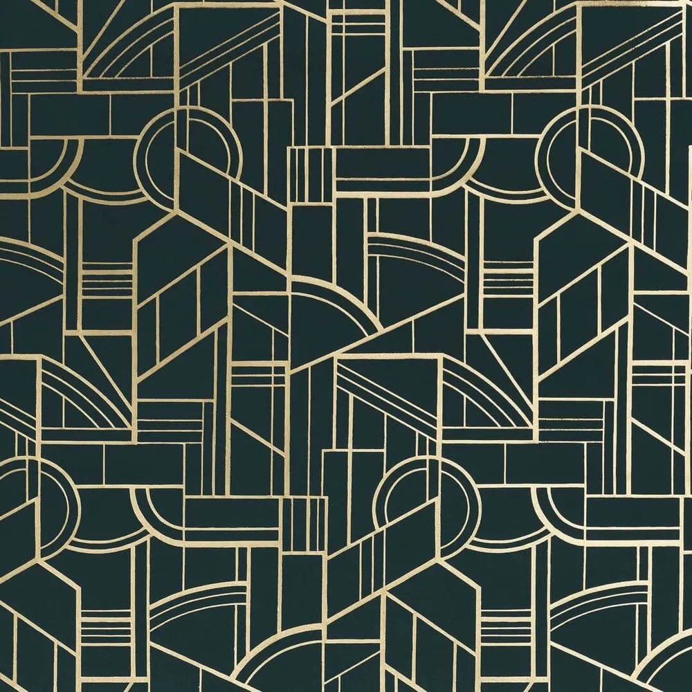 Textilní tapeta s geometrickým motivem art deco REIMS - NOIR DE LUNE černá se zlatou