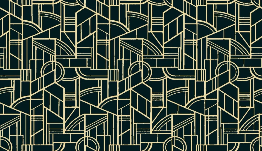 Textilní tapeta s geometrickým motivem art deco REIMS - NOIR DE LUNE černá se zlatou
