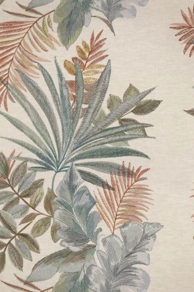 Textilní tapeta s rostlinným motivem listů JARDIN EPHEMERE - TERRE DE SIENNE ztlumená růžová se zelenou