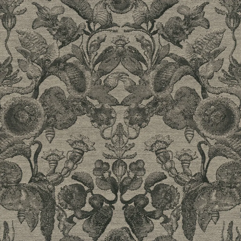 Textilní tapeta s rostlinným vzorem COCCINELLA BELLA JACQUARD tmavě béžová s černou