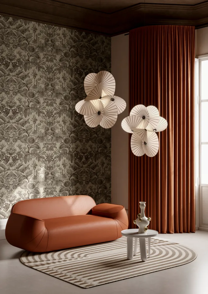 Textilní tapeta s rostlinným vzorem COCCINELLA BELLA JACQUARD tmavě béžová s černou