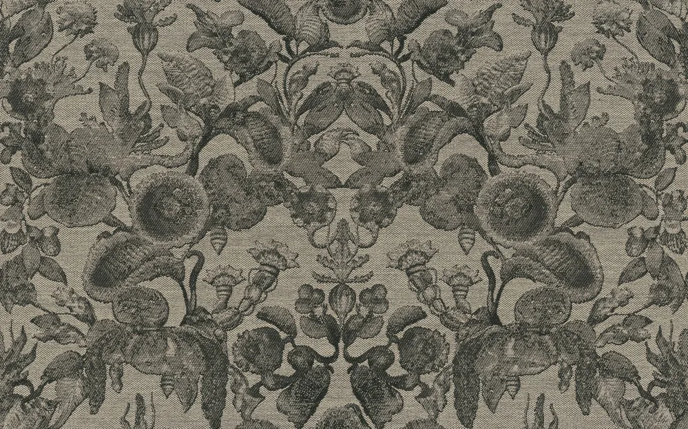 Textilní tapeta s rostlinným vzorem COCCINELLA BELLA JACQUARD tmavě béžová s černou