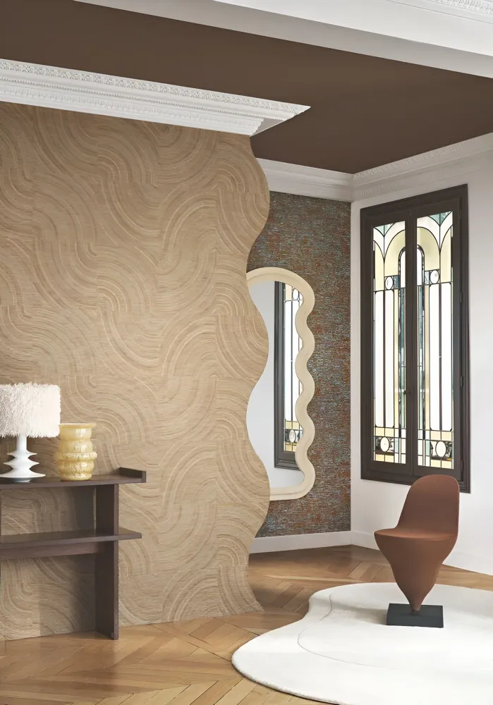 Textilní tapeta se strukturálním geometrickým vzorem ALENTOURS - BEIGE ORANGE béžová oranžová