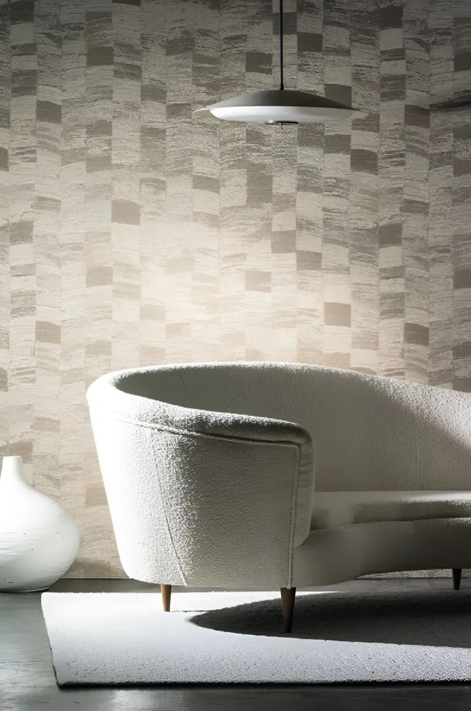 Textilní tapeta se strukturou geometrickým motivem PUEBLOS - GRIS SENDRÉ popelavě šedá