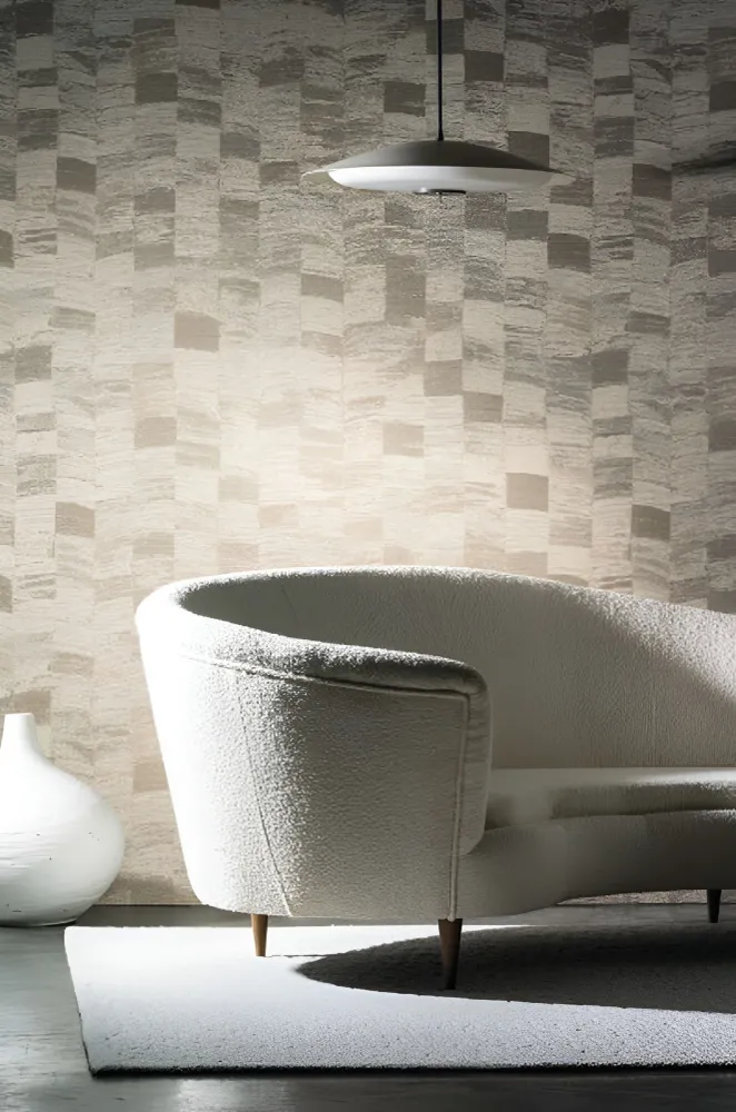 Textilní tapeta se strukturou geometrickým motivem PUEBLOS - GRIS SENDRÉ popelavě šedá