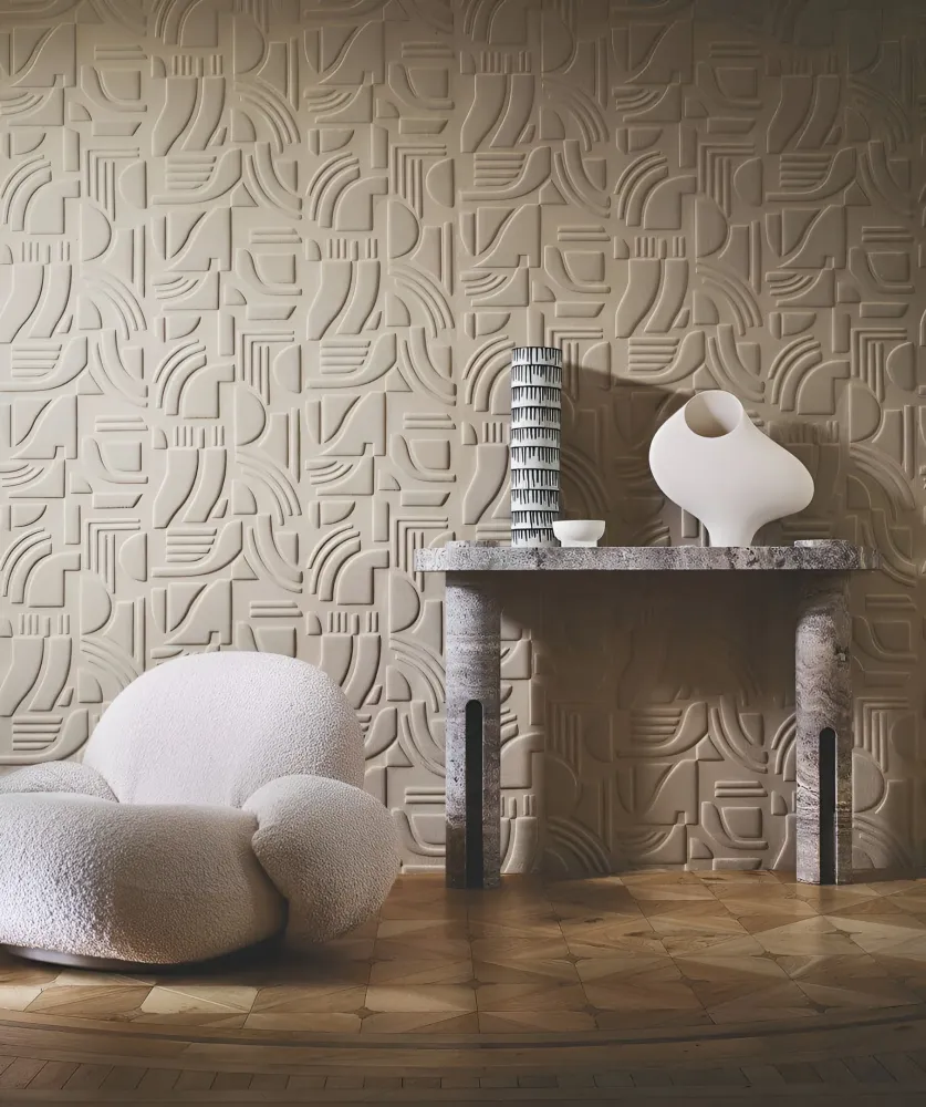 Textilní tapeta se strukturovaným geometrickým vzorem LINSOLITE - BLANC bílá