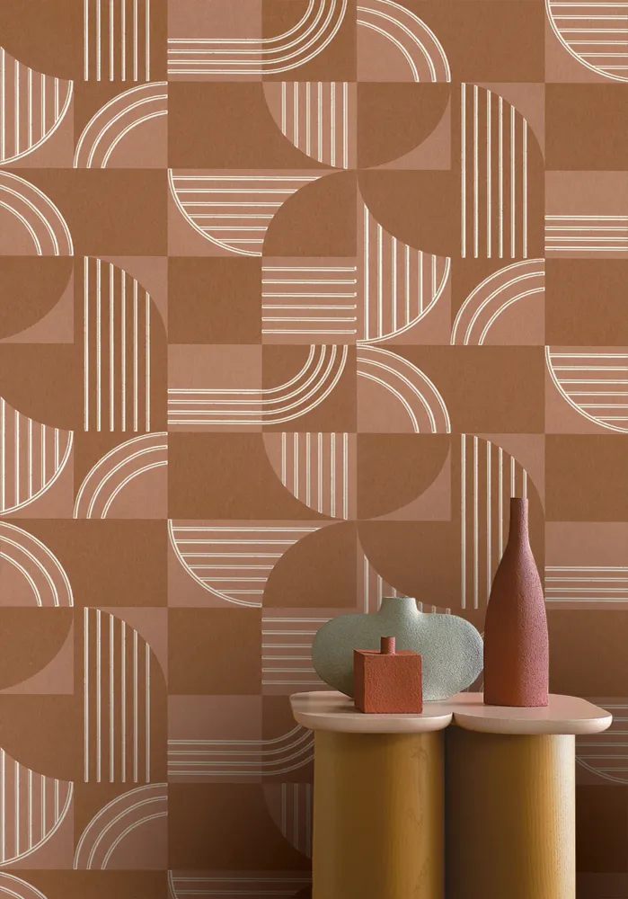 Vliesová tapeta s geometrickým vzorem ANNÉES 30 - TERRACOTTA teplá hnědá