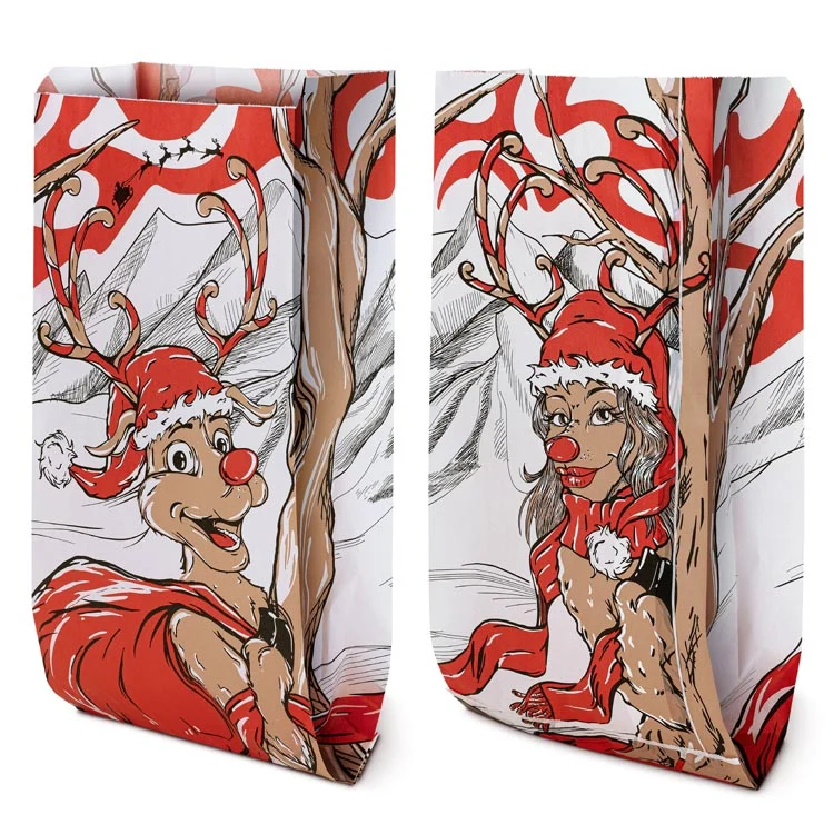 Vánoční papírové tašky 180x80x360mm Pár sobů 10 ks.