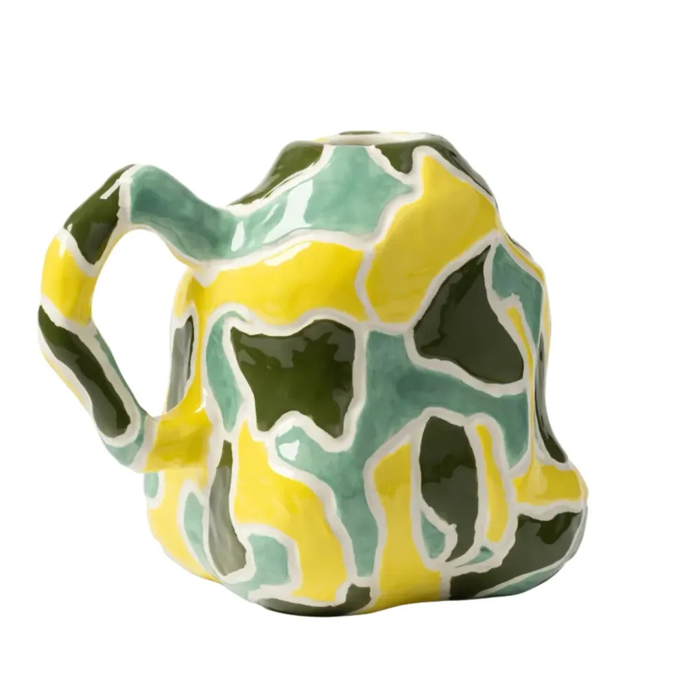 Váza JUG--VASE zelená se žlutou bílou