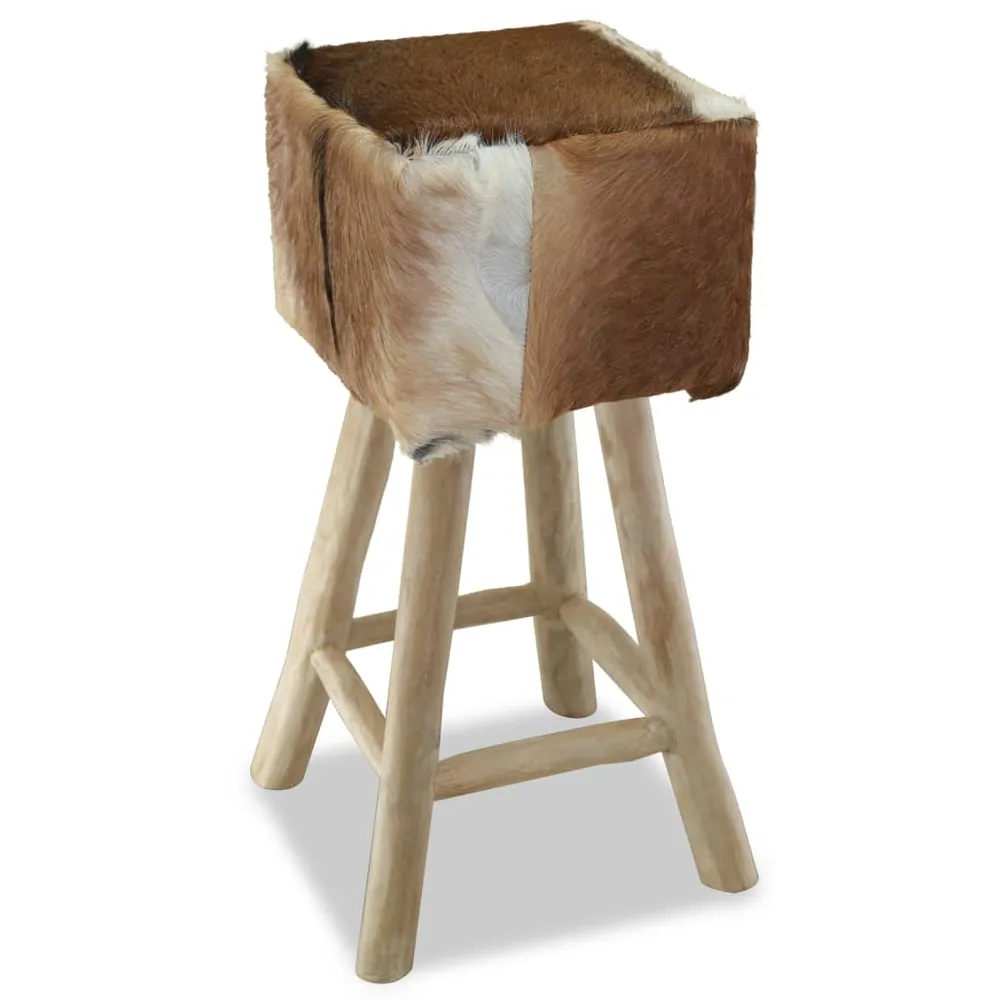 Barová stolička pravá kůže masivní teak