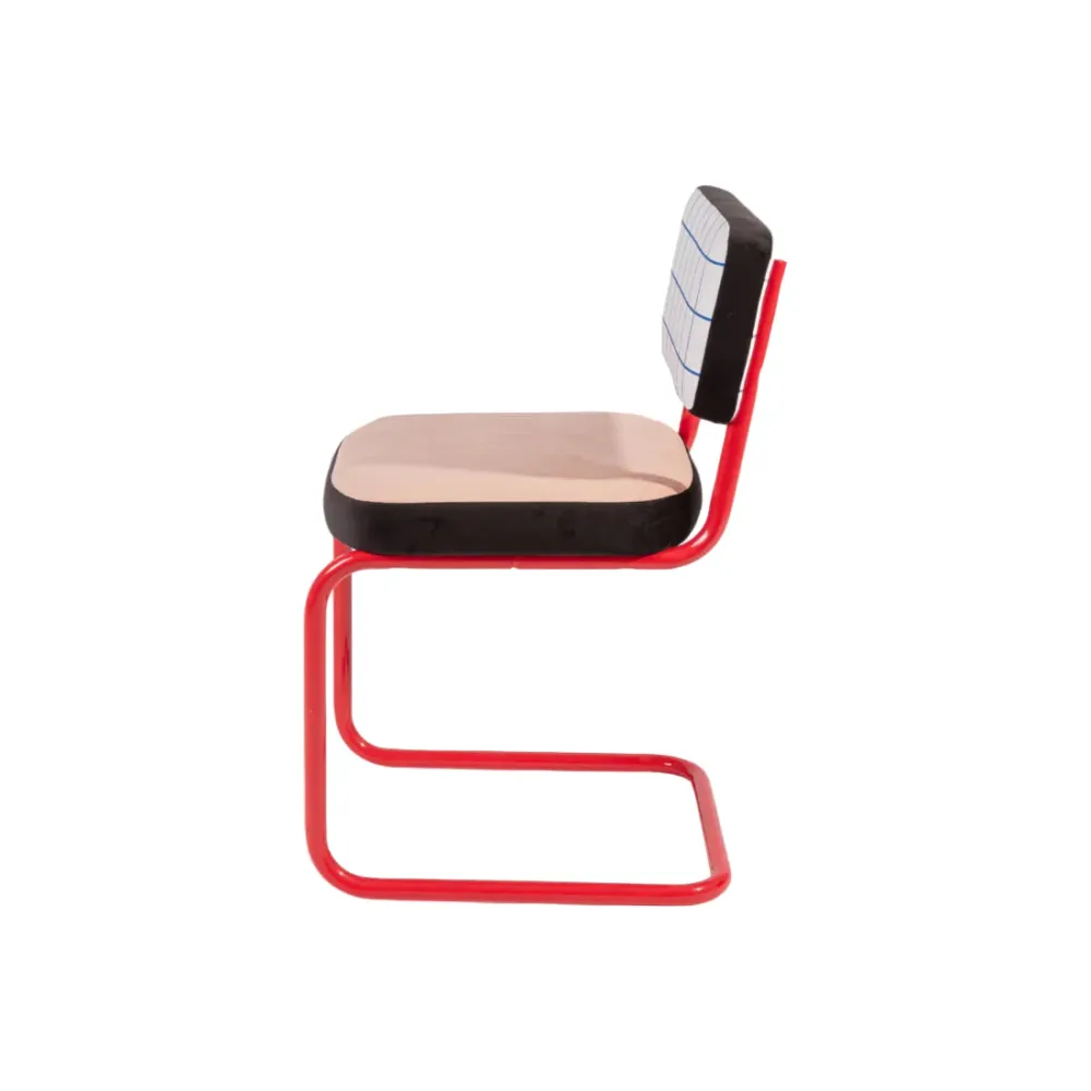 Židle SUPERCHAIR MODRÁ MŘÍŽKA lososová s červeným podstavcem