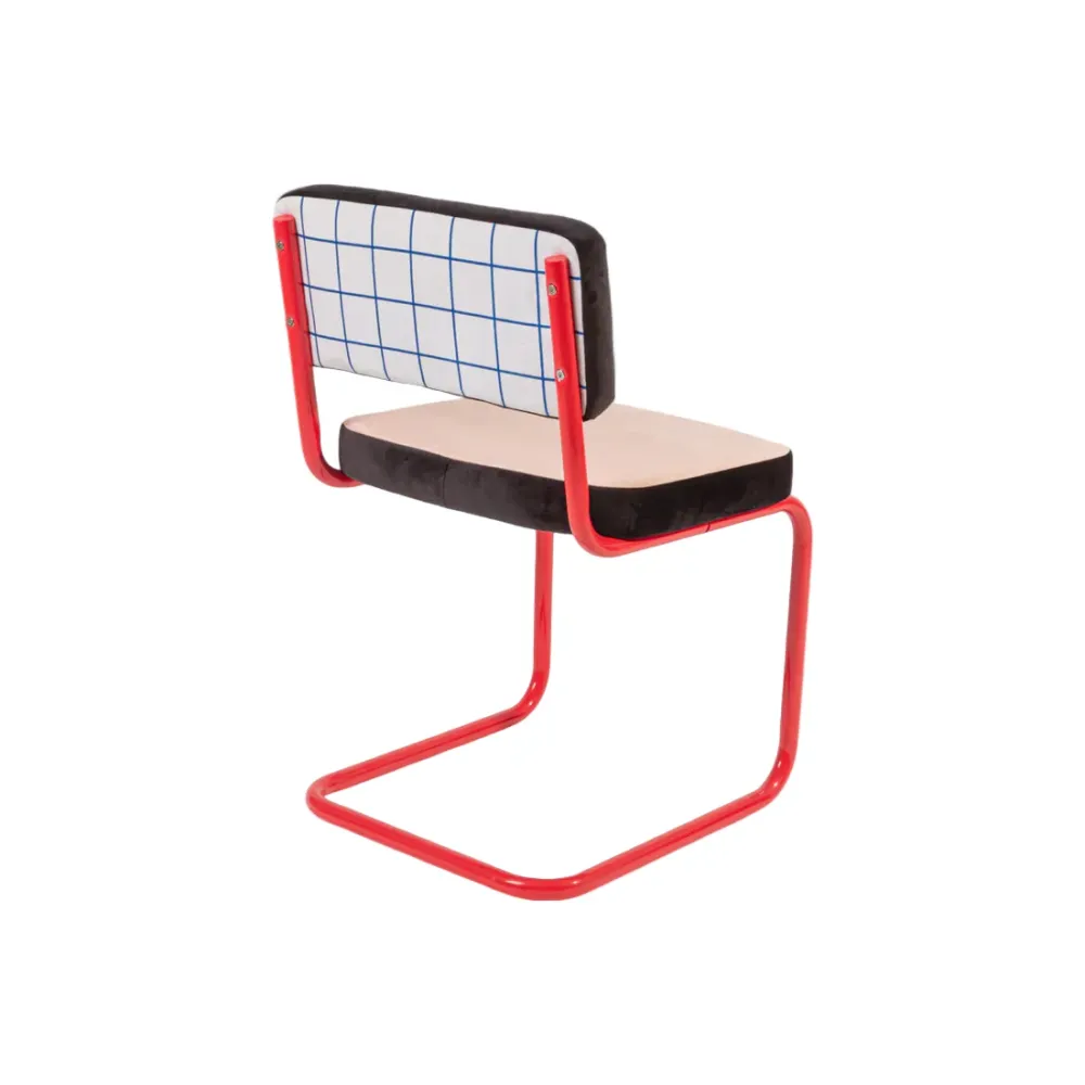 Židle SUPERCHAIR MODRÁ MŘÍŽKA lososová s červeným podstavcem