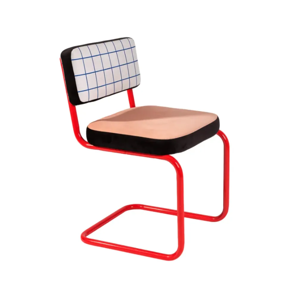 Židle SUPERCHAIR MODRÁ MŘÍŽKA lososová s červeným podstavcem
