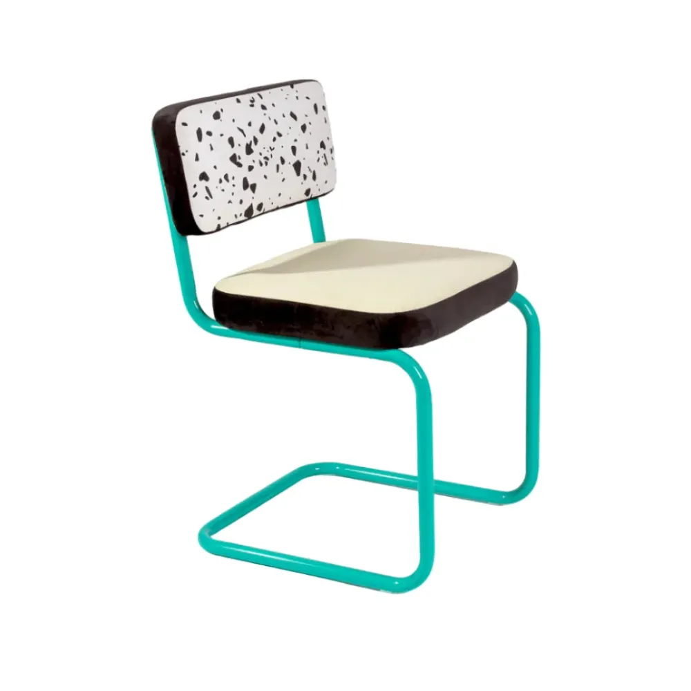Židle SUPERCHAIR TERRAZZO jasně žlutá s tyrkysovým podstavcem