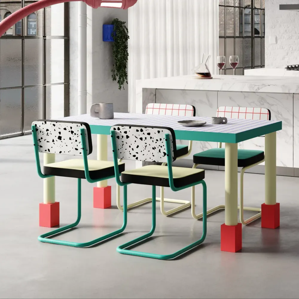 Židle SUPERCHAIR TERRAZZO jasně žlutá s tyrkysovým podstavcem