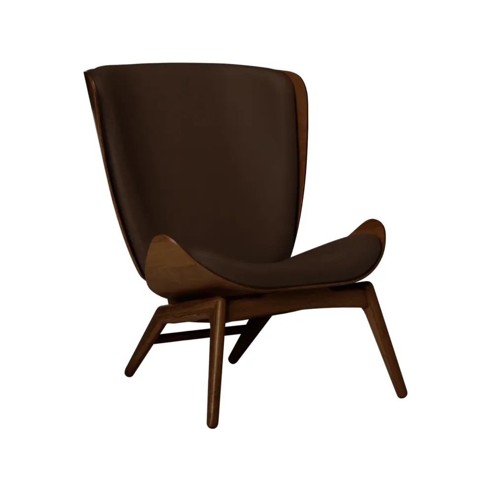 Křeslo READER hnědá kůže s tmavě dubovým podstavcem