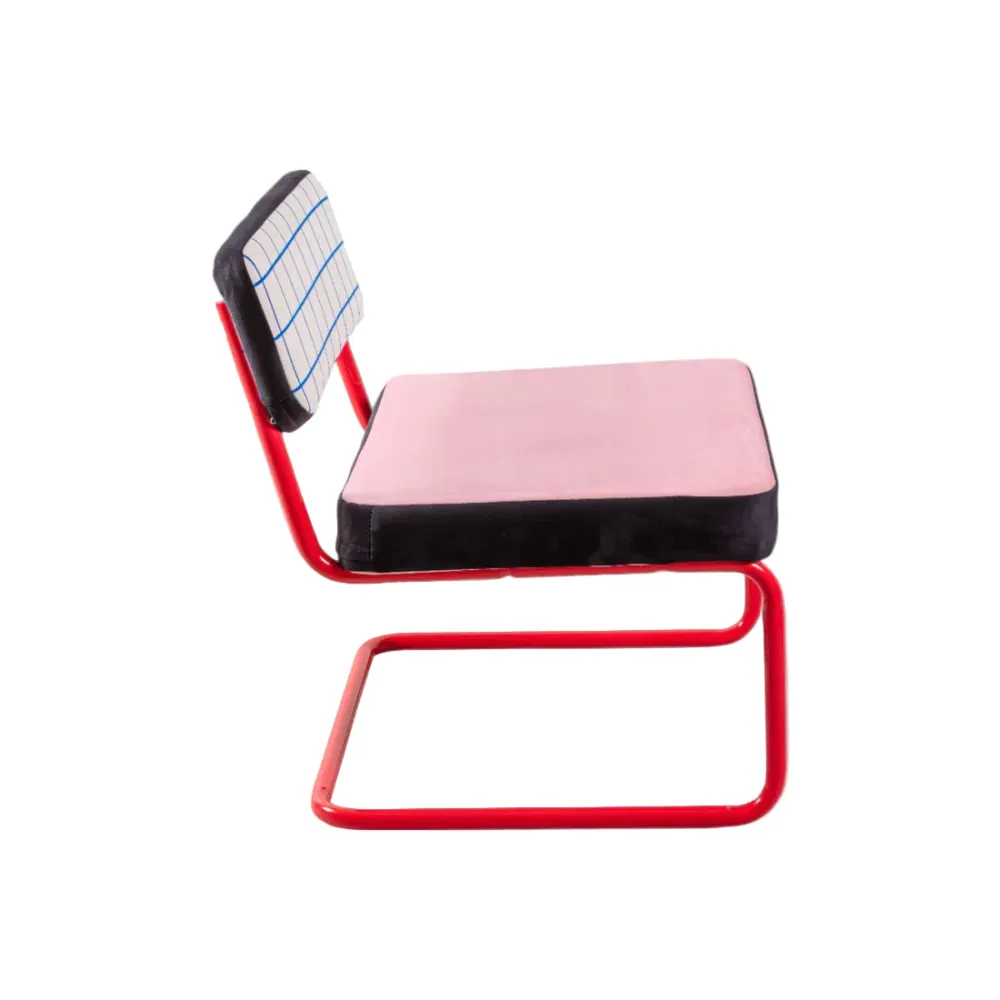 Křeslo SUPERLOUNGE CHAIR MODRÁ MŘÍŽKA růžové s červeným podstavcem