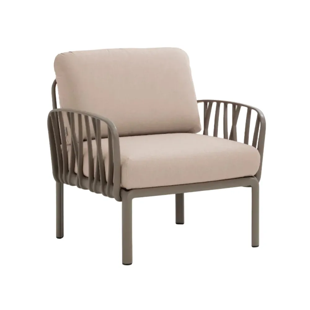 Venkovní křeslo KOMODO béžové Sunbrella® s taupe podstavou