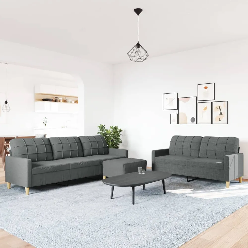 3dílná sedací souprava s podnožkou tmavě šedá textil