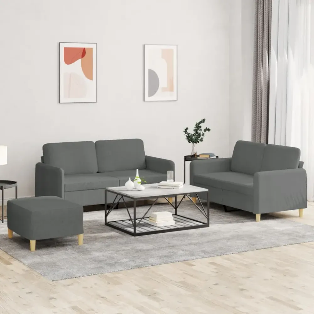 3dílná sedací souprava s poduškami tmavě šedá textil