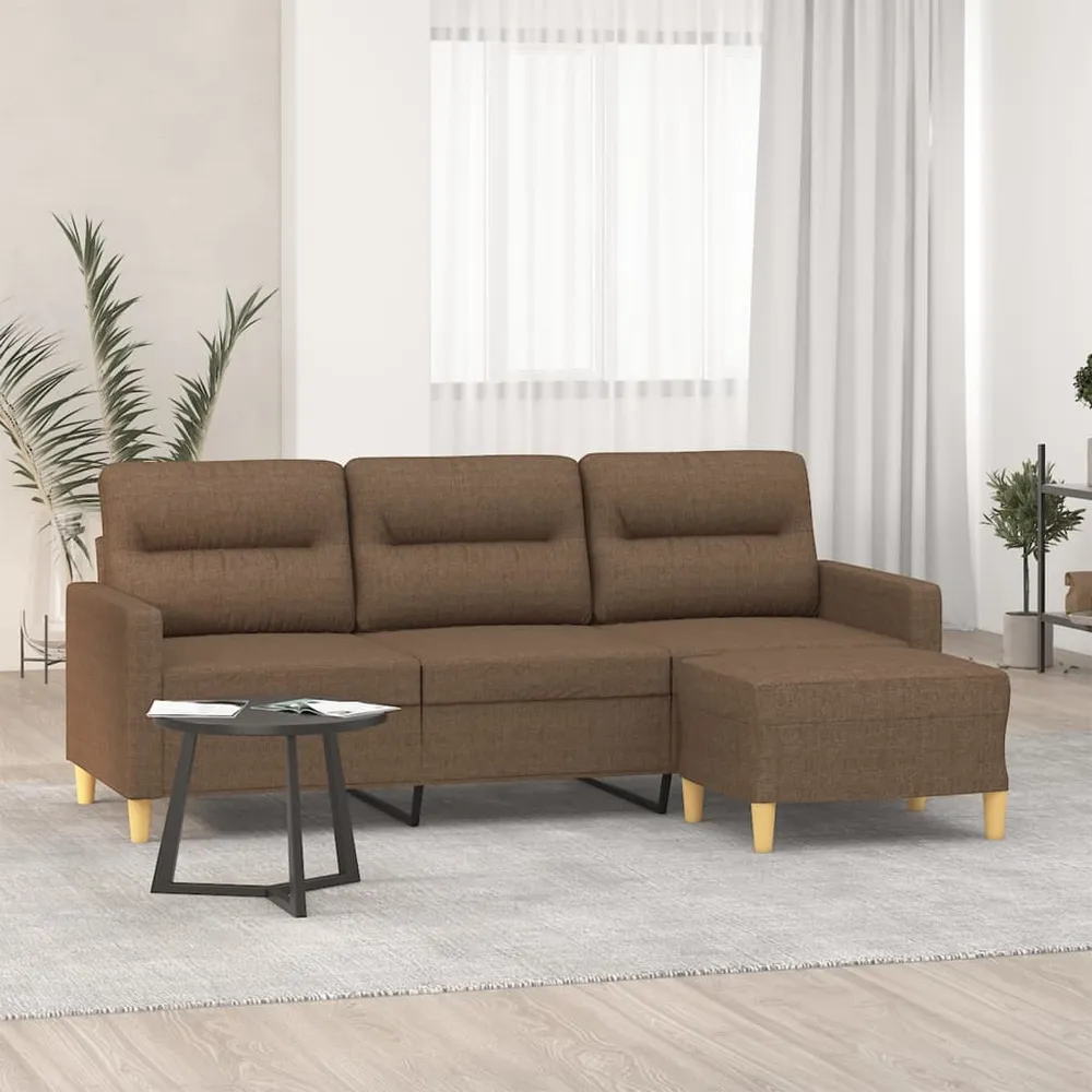 3místná pohovka s podnožkou hnědá 180 cm textil