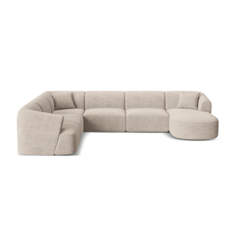 Beige sametový panoramatický rohový gauč pro 7 osob CAMPI