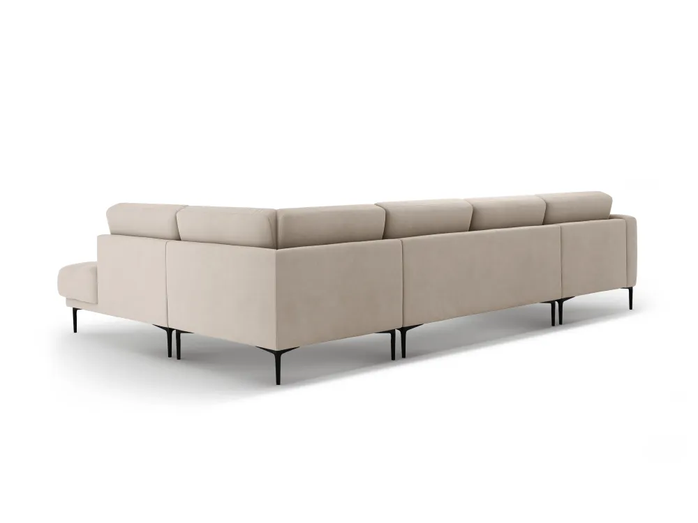 Beige sametový pravostranný panoramatický rohový gauč BEMY