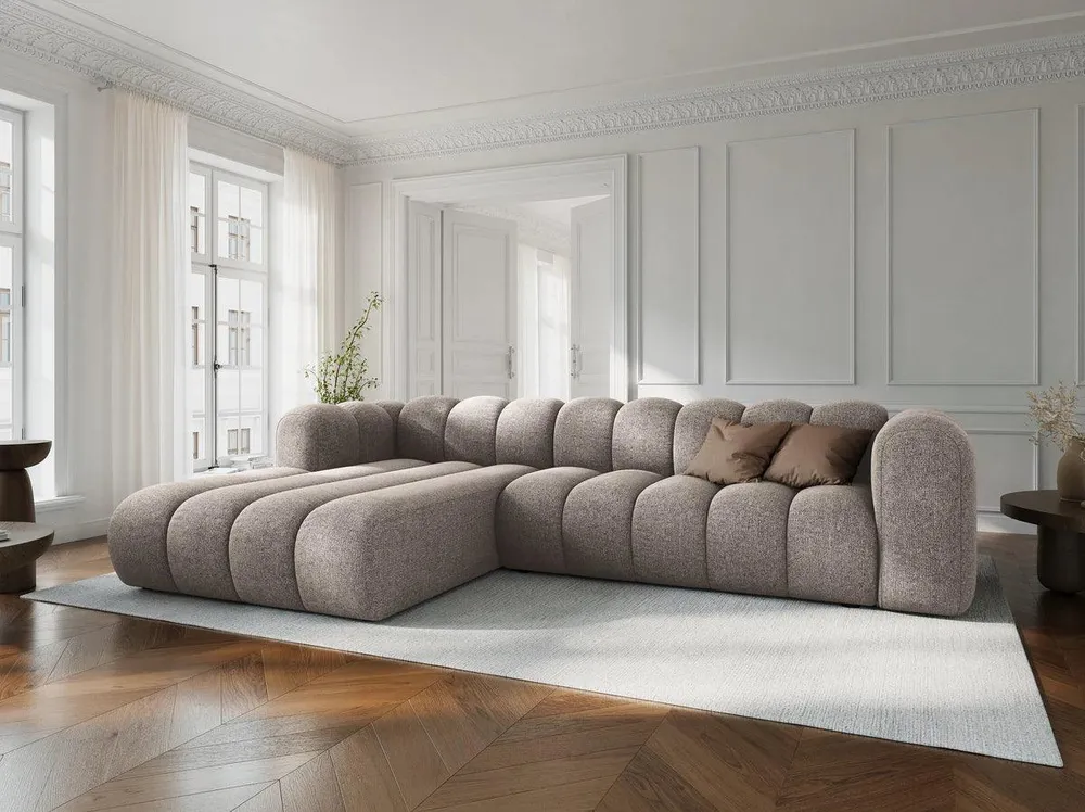 Bežový szenilový rohový gauč pro 4 osoby LUPINE levý