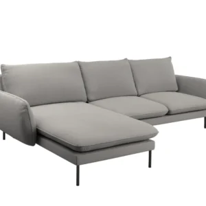 Šedý boucle levostranný rohový gauč pro 5 osob VIENNA s černým podstavcem
