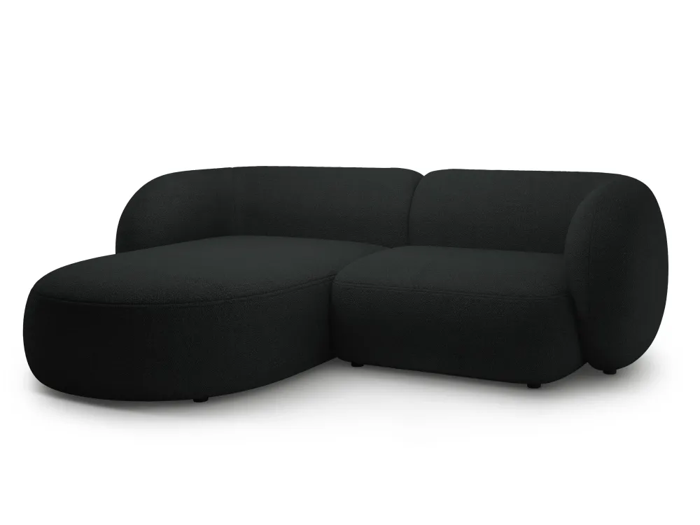 Černý boucle levostranný dvoumístný rohový gauč KATE