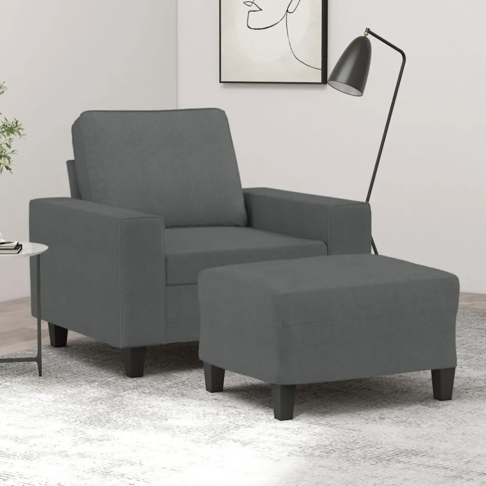 Křeslo s podnožkou tmavě šedé 60 cm textil
