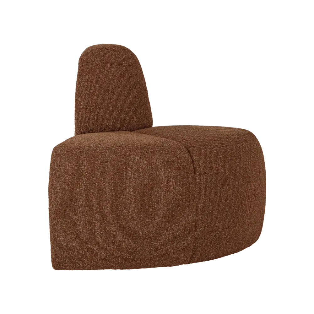 Modulární pohovka MOJO BENCH - zaoblený rohový prvek cihlově hnědý bouclé