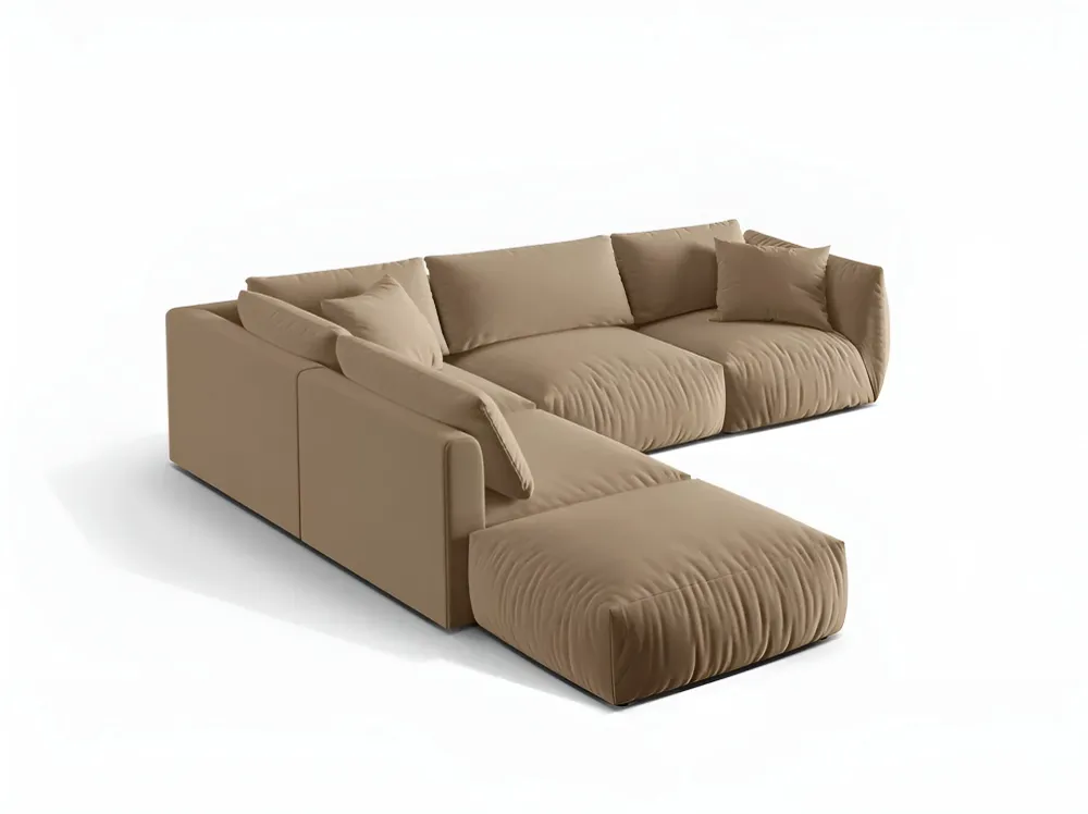 Modulární sametový rohový gauč pro 4 osoby levý CHRIS pískový