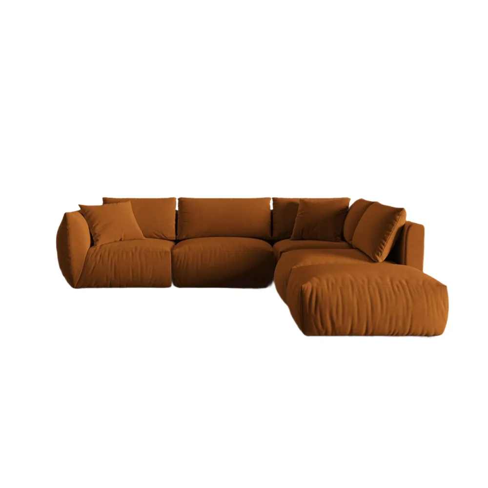 Modulární sametový rohový gauč pro 4 osoby pravý CHRIS terracotta