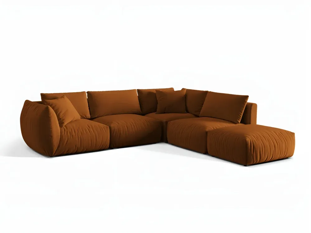Modulární sametový rohový gauč pro 4 osoby pravý CHRIS terracotta