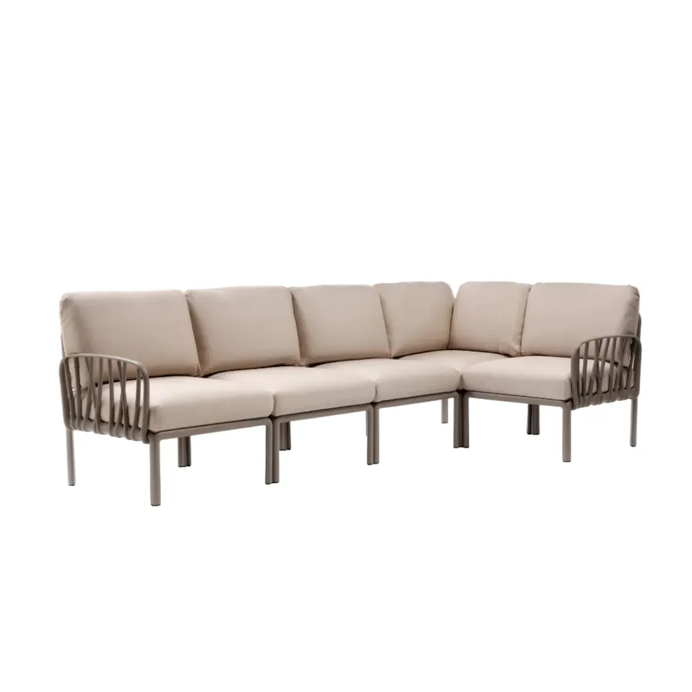 Modulární venkovní rohová sedačka KOMODO 5 béžová Sunbrella® s taupe podstavou