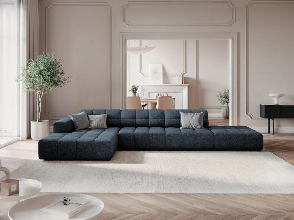Narožník levostranný pro 4 osoby CHICAGO modrý šenil