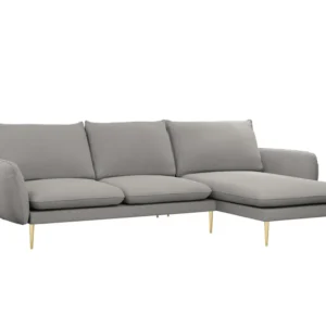 Pohovka do rohu pravostranná pro 5 osob VIENNA šedá boucle se zlatou základnou