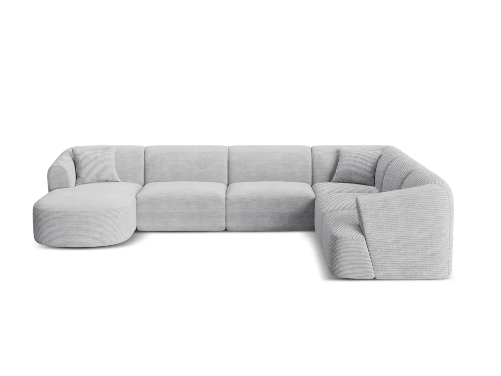 Pravostranný panoramatický rohový gauč pro 7 osob CAMPI světle šedý samet