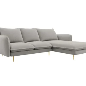 Pravostranný rohový 5-místný VIENNA světle šedý šenil se zlatým podstavcem