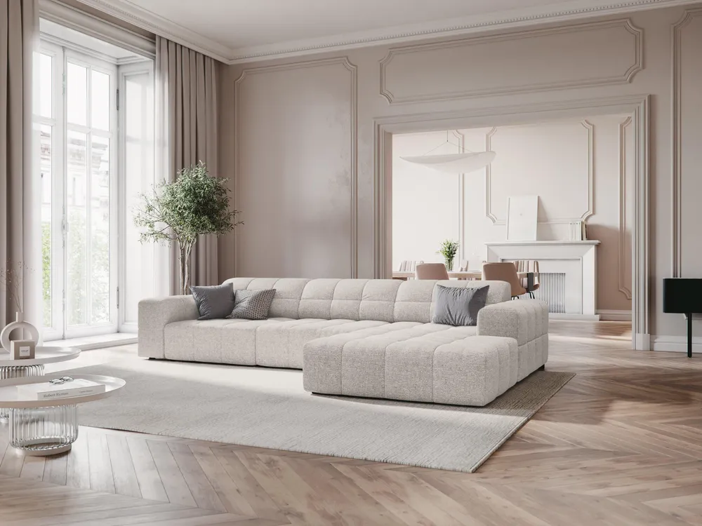 Pravostranný rohový gauč pro 4 osoby CHICAGO světle šedý šenil