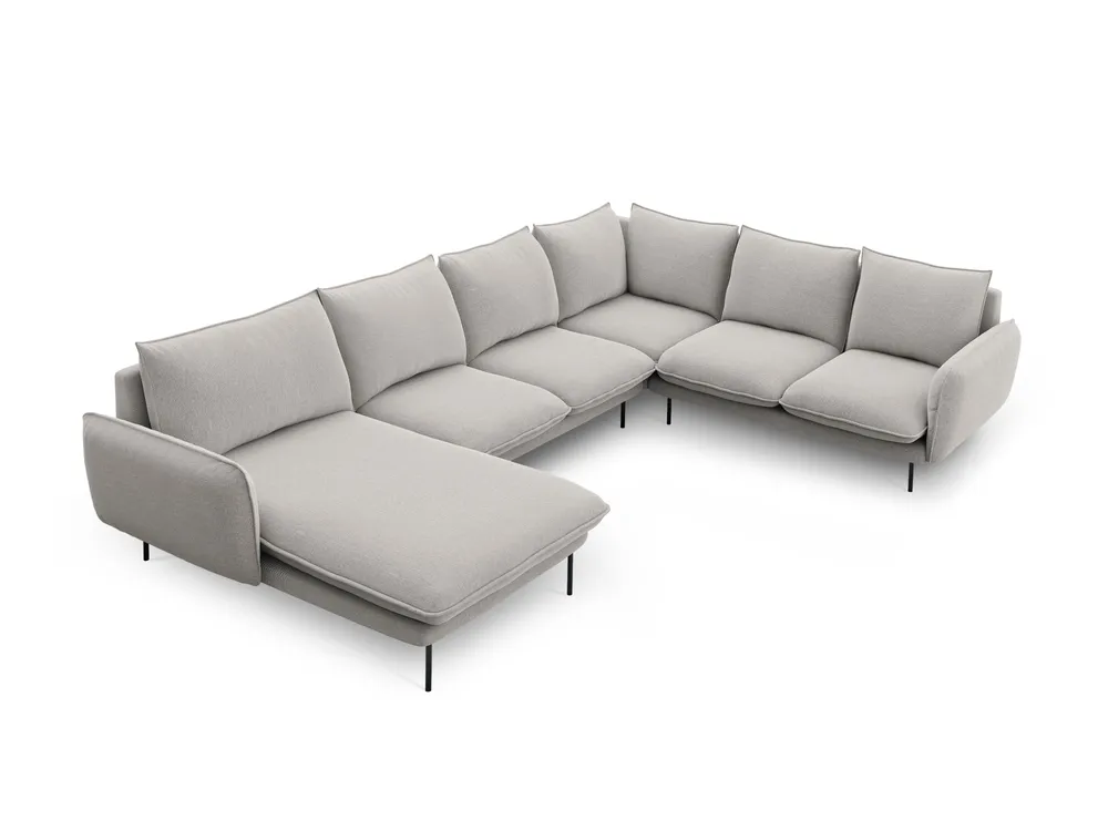 Rohová sedací souprava pravostranná 7-místná VIENNA světle šedý šenil s černým podstavcem