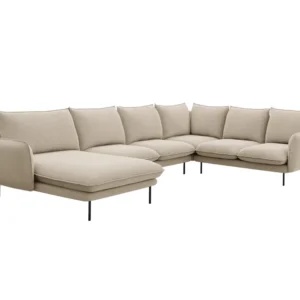Rohová sedačka panoramatická pravostranná pro 7 osob VIENNA béžový šenil s černým podstavcem