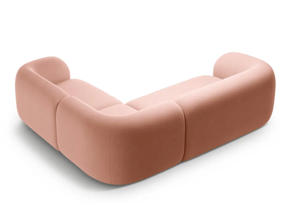 Růžový sametový rohový gauč pro 4 osoby KATE