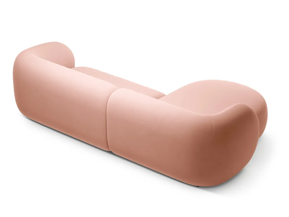 Růžový sametový rohový gauč vlevo pro 3 osoby KATE