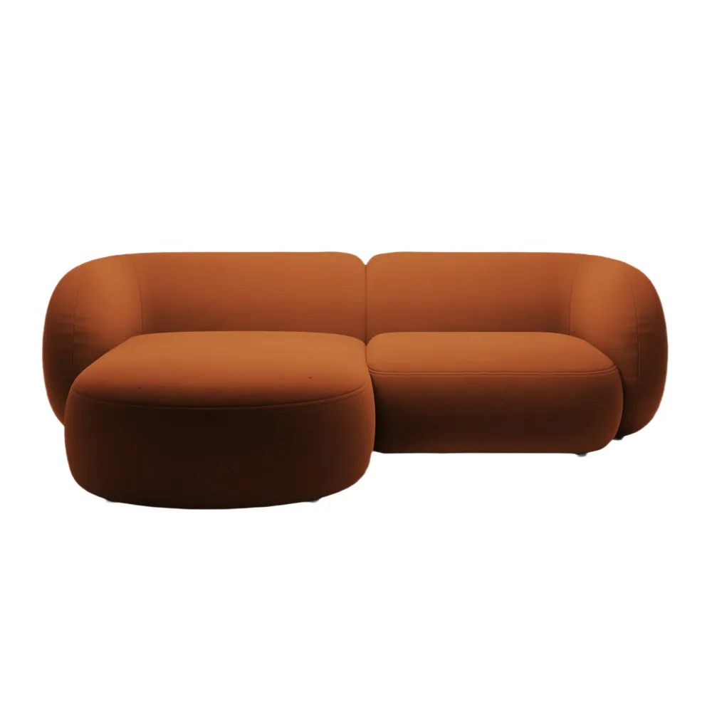 Sametový rohový gauč levostranný pro 2 osoby KATE terracotta