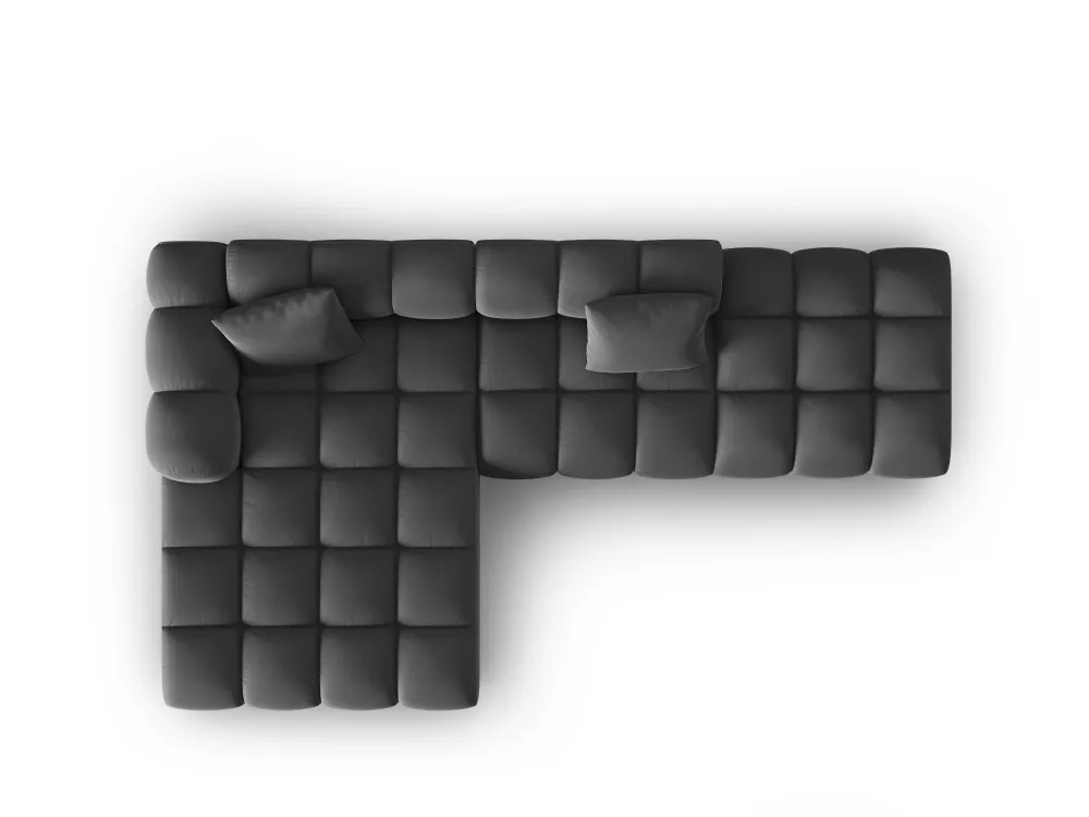Šedý sametový rohový gauč pro 5 osob, levý HALLEY