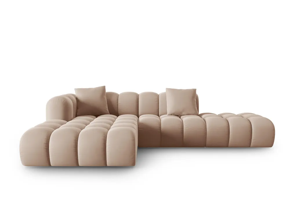 Sametový rohový gauč pro 5 osob levý HALLEY béžový