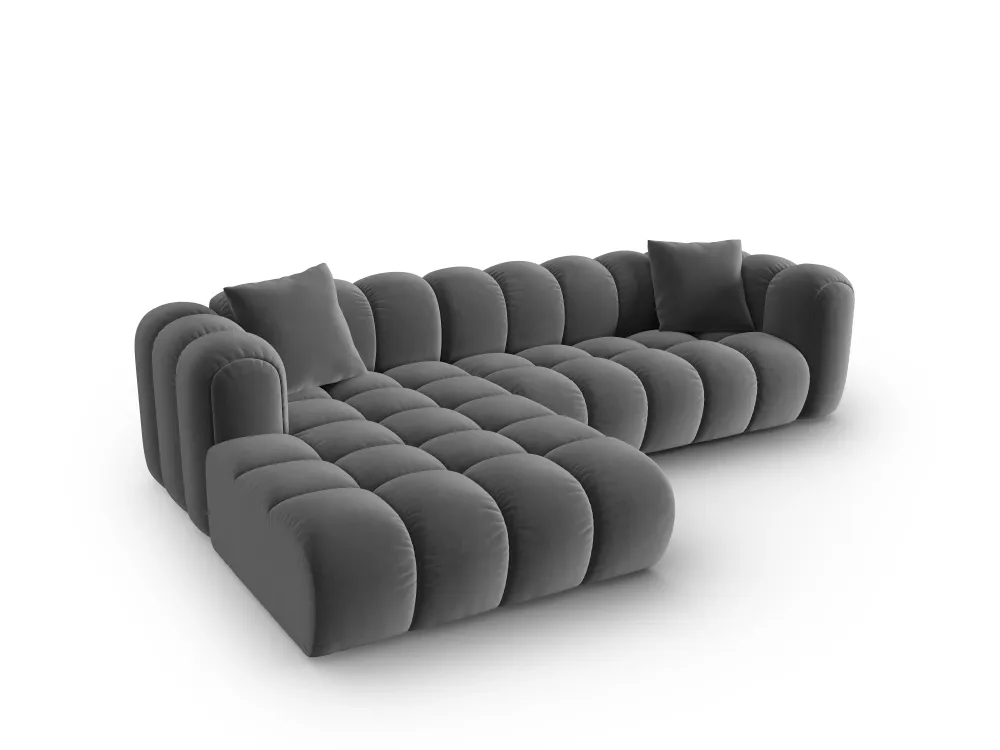 Šedý sametový rohový gauč pro 4 osoby, levý ASTRO