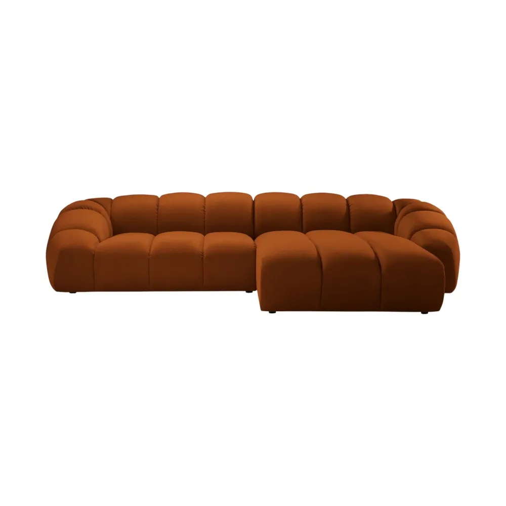 Sametový rohový gauč pro 4 osoby pravostranný DIANA terracotta